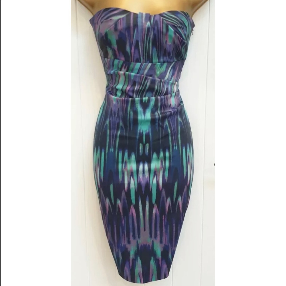 Karen Millen Strapless Turquoise Purple Occasion Party Dress